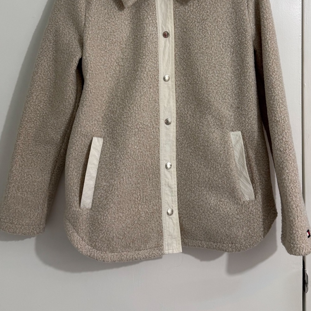 Tommy Hilfiger Taupe Sherpa Button-Front Jacket with Cream Trim